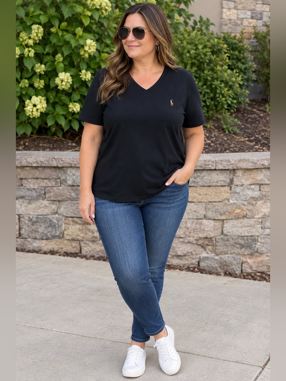 Polo Ralph Lauren Custom Fit V-Neck T-Shirt Black 100% Cotton Pony L